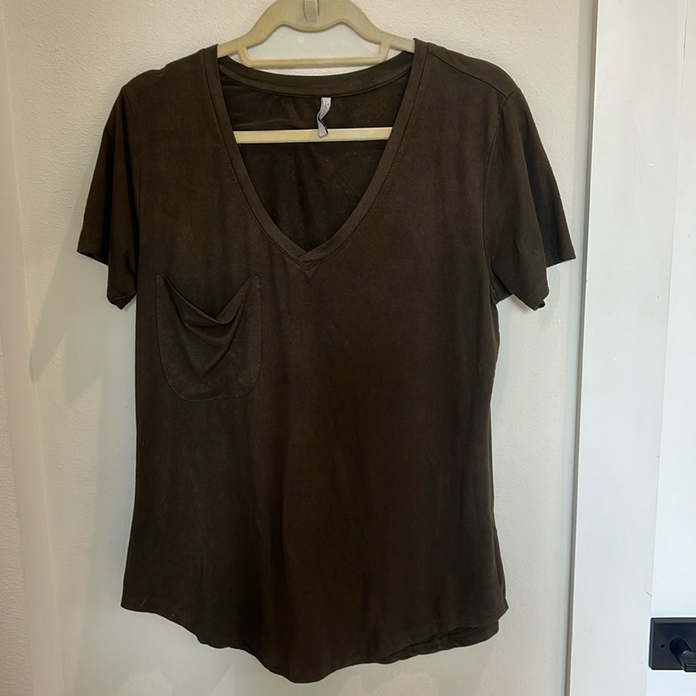 Suede Hunter green V neck Z Supply shirt